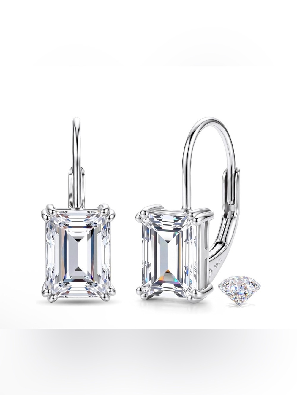 2 CTW Emerald Cut Moissanite Earrings D VVS1 925 Sterling Silver 18K White Gold